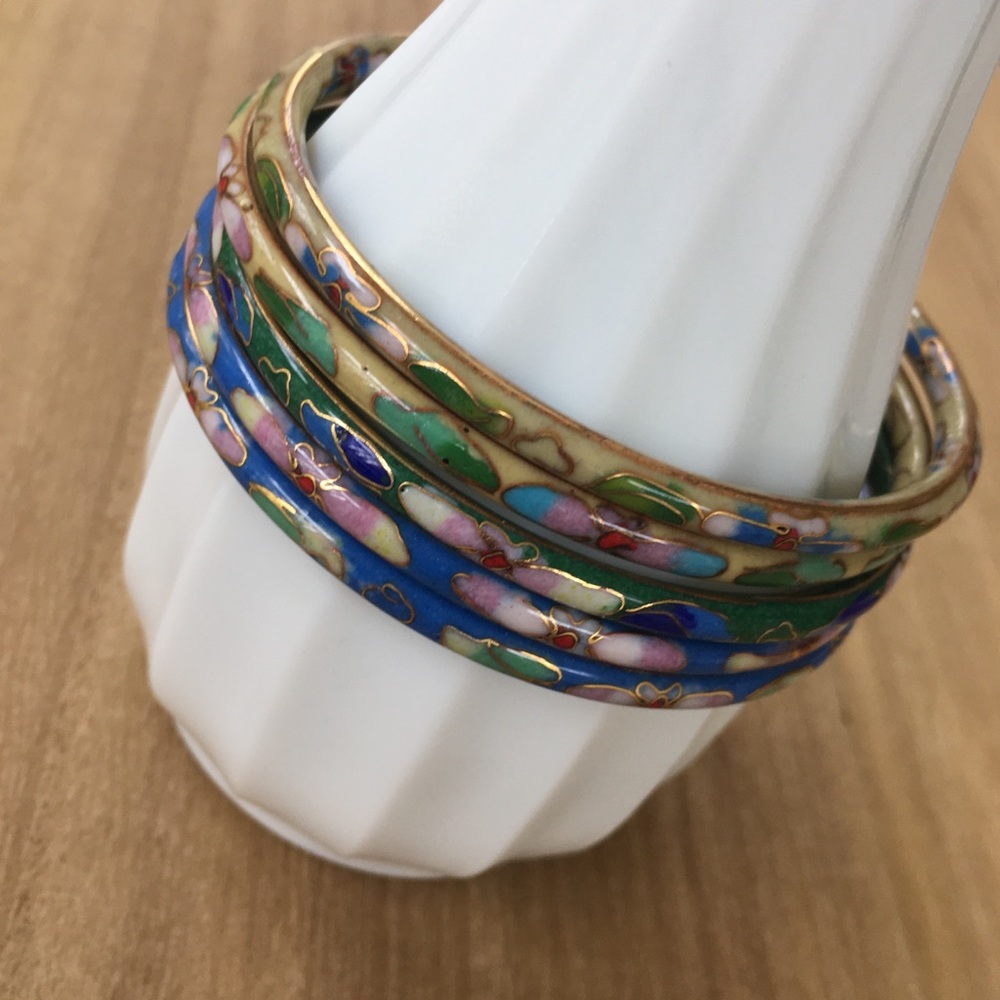 Set Of 5 Cloissone Enamel Bangle Bracelets - image 3